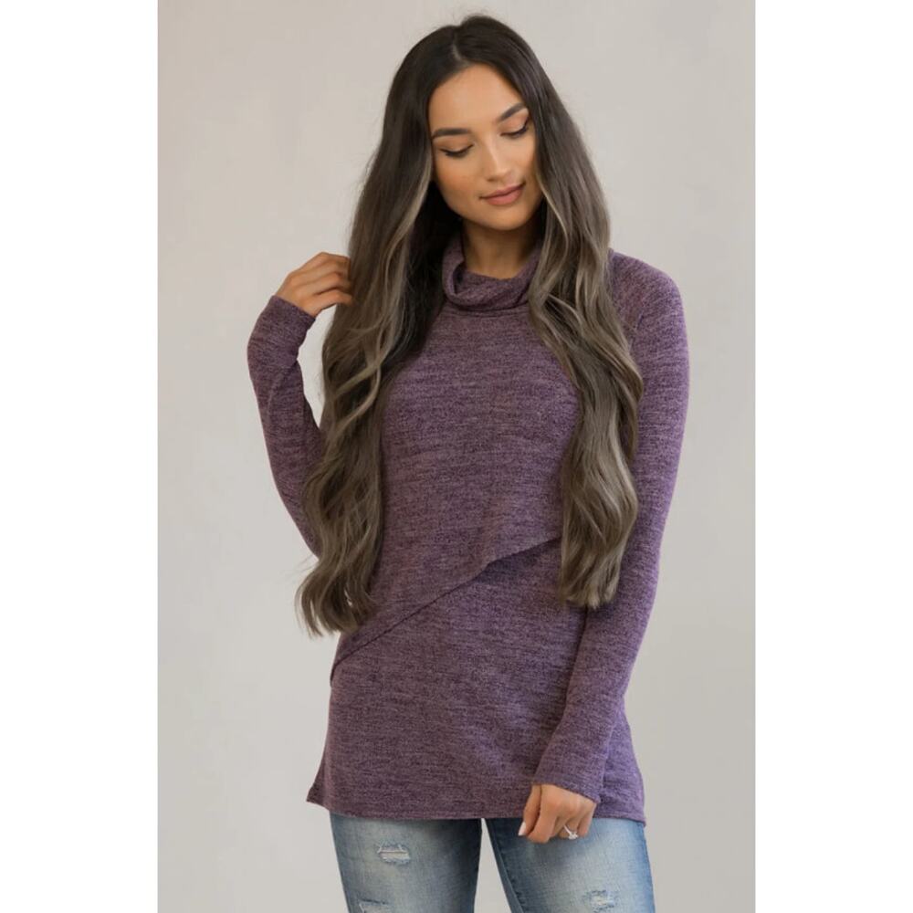 Nursing Queen Purple Asymmetrical Flap Nursing Sweater Top M